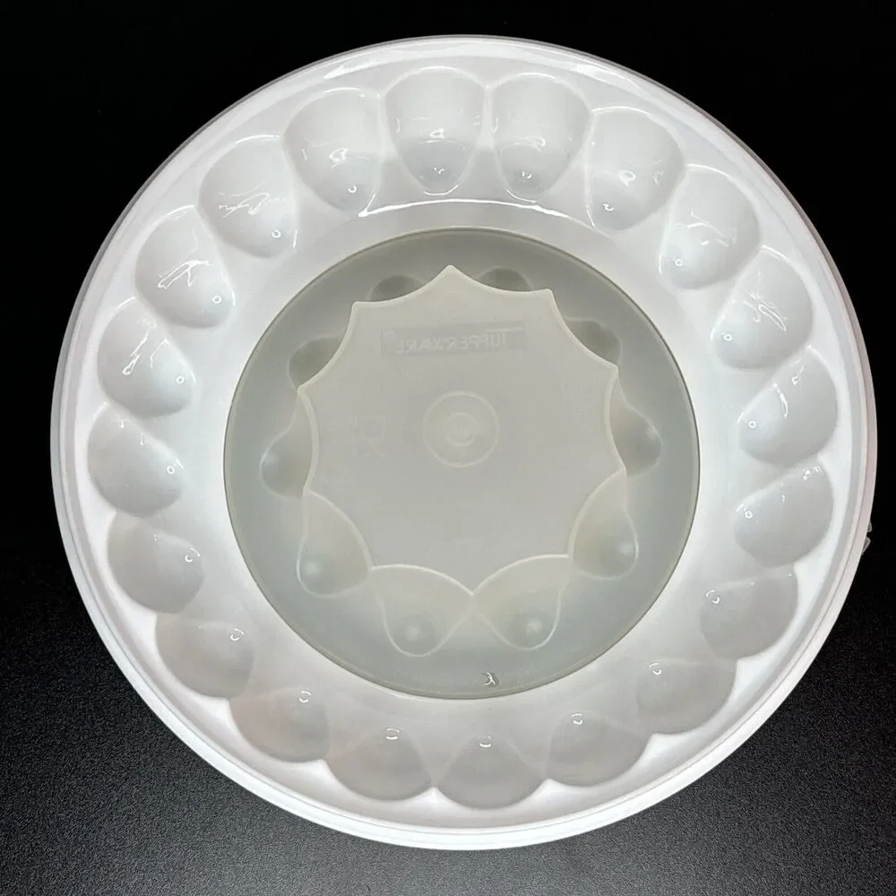 Tupperware 3 Piece White Jello Ring Gelatin Mold W/Lid #1201 1202 & 1203